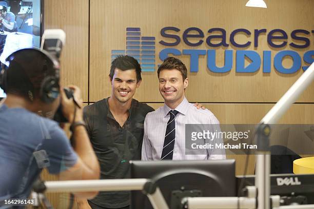 Taylor Lautner and Ryan Seacrest attend The Ryan Seacrest Foundation West Coast debut of new multi-media broadcast center "Seacrest Studios" held at...