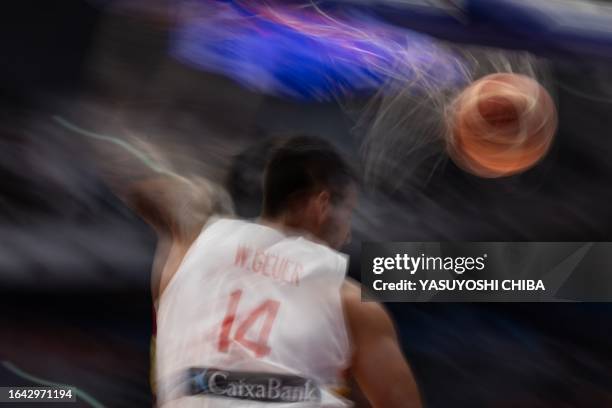 Spain's Willy Hernangomez dunks the ball during the FIBA Basketball World Cup group L match between Spain and Canada at Indonesia Arena in Jakarta on...