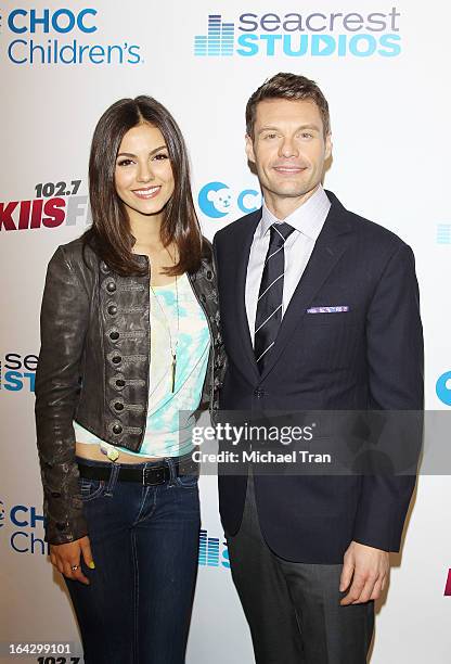 Victoria Justice and Ryan Seacrest attend The Ryan Seacrest Foundation West Coast debut of new multi-media broadcast center "Seacrest Studios" held...