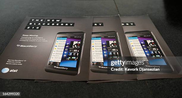 The new BlackBerry Z10 smartphone is displayed at an AT&T store after it went on sale in the U.S. On March 22, 2013 in Beverly Hills, California....