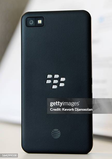 The new BlackBerry Z10 smartphone is displayed at an AT&T store after it went on sale in the U.S. On March 22, 2013 in Beverly Hills, California....