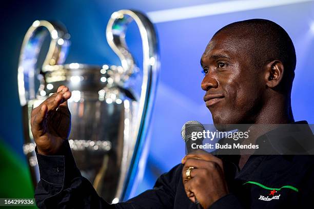 Ambassadors Clarence Seedorf attends a press conference as part of the UEFA Champions League Trophy Tour 2013 at Casa Miranda on March 22, 2013 in...