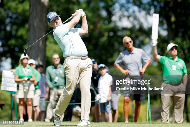 Jeff Maggert of the United States hits a tee shot on the 12th hole during the final round of the The Ally Challenge presented by McLaren at Warwick...