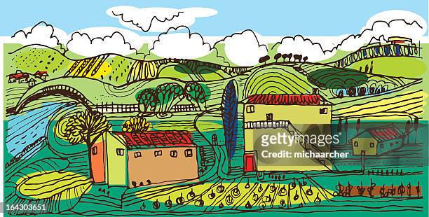 illustrations, cliparts, dessins animés et icônes de campagne italienne - paysage agricole