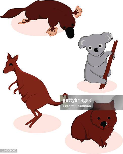 collection of australian animals - kangaroo jump stock illustrations