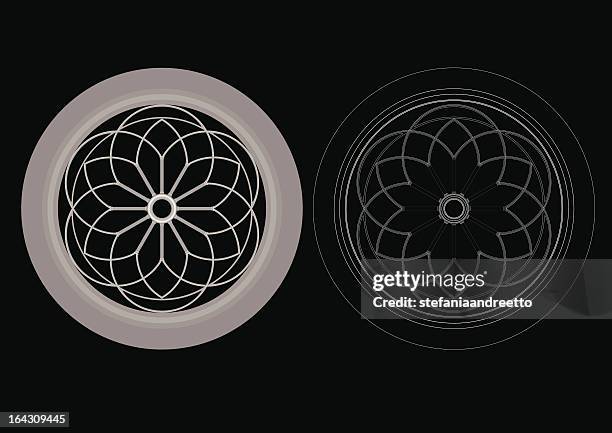 illustrazioni stock, clip art, cartoni animati e icone di tendenza di circolare windows - rosone