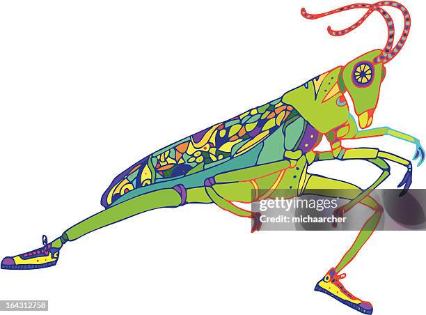 grasshopper in sneakers - grasshopper stock illustrations