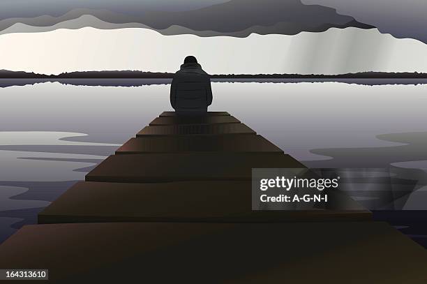 man alone at the lake - pool reflection stock illustrations