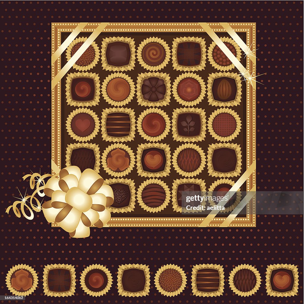Box of chocolates with a ribbon