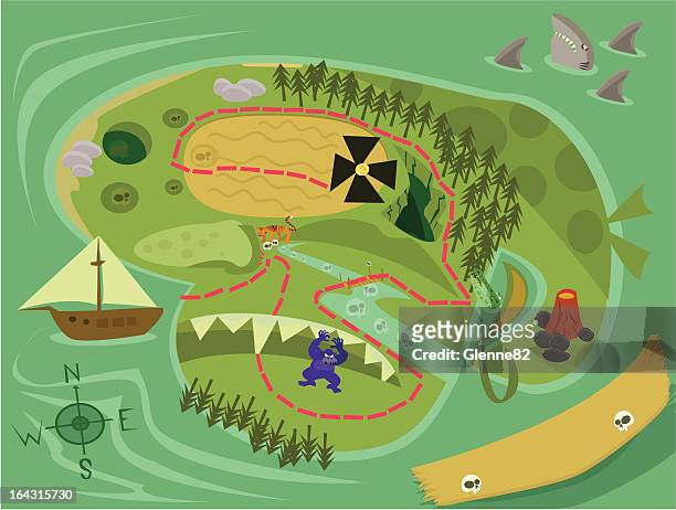 treasure map - sea monster stock-grafiken, -clipart, -cartoons und -symbole