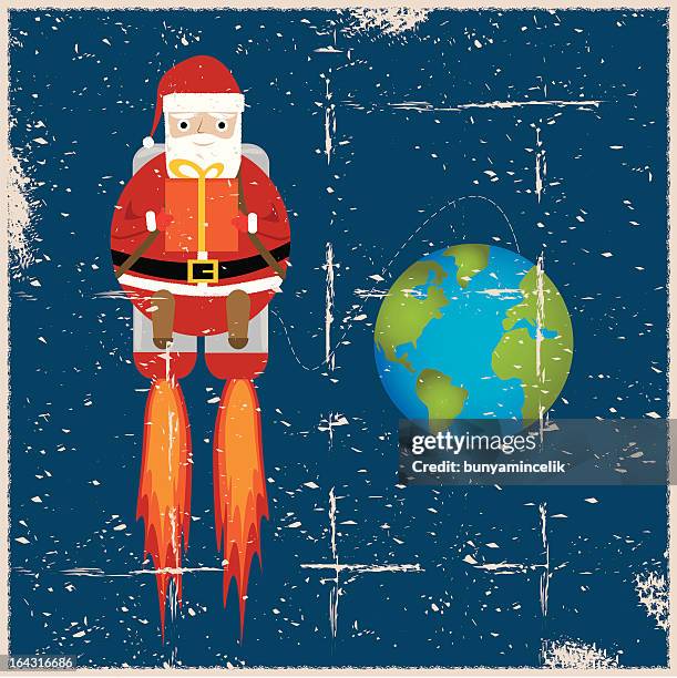 stockillustraties, clipart, cartoons en iconen met grunge santa claus in space - dirty santa