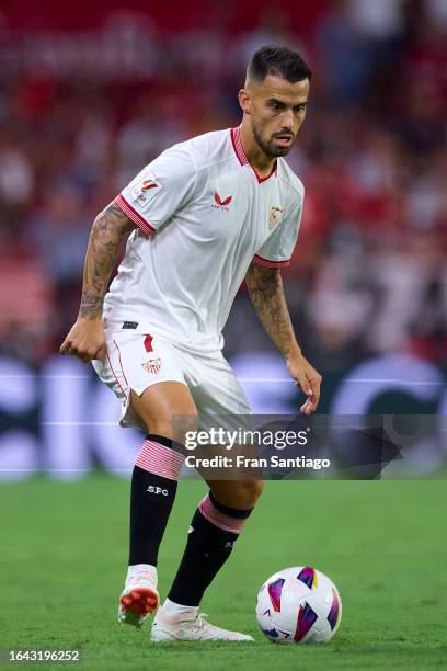 Suso Fernandez of Sevilla FC in action during the LaLiga EA Sports match between Sevilla FC and Girona FC at Estadio Ramon Sanchez Pizjuan on August...