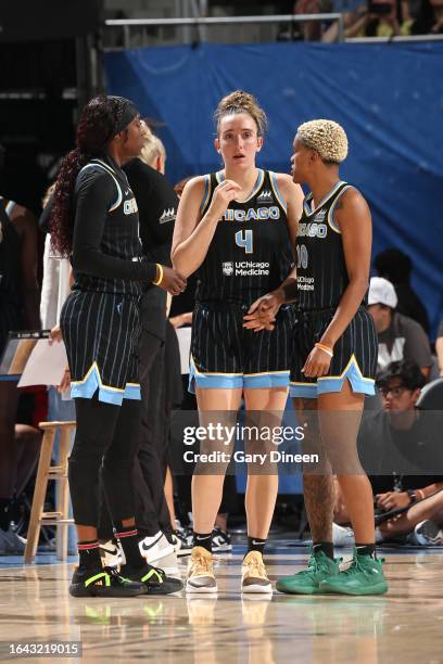 The Chicago Sky huddle up during the game against the New York Liberty on September 3, 2023 at the Wintrust Arena in Chicago, IL. NOTE TO USER: User...