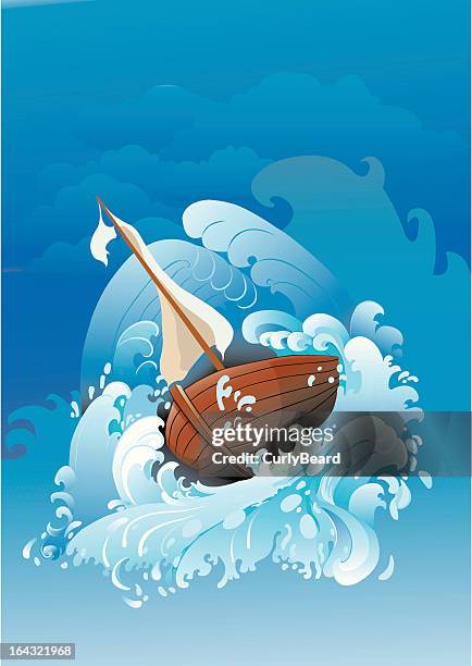 ilustraciones, imágenes clip art, dibujos animados e iconos de stock de barco de tormenta - arrastrero