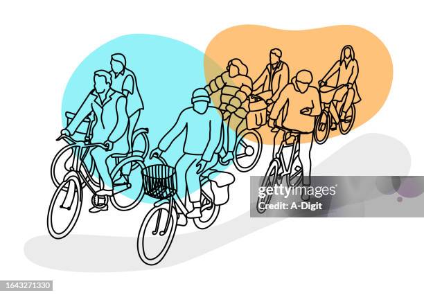 los angeles cyclists crowd orange - orange coat stock illustrations