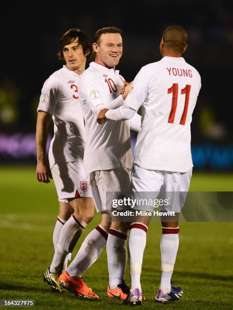 Wayne Rooney of England celebrates his goal with Ashley Young during the FIFA 2014 World Cup Qualifier Group H match between San Marino and England...