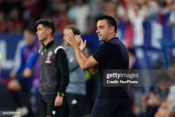 Xavi Hernandez head coach of Barcelona during the LaLiga EA Sports match between CA Osasuna and FC Barcelona at Estadio El Sadar on September 3, 2023...