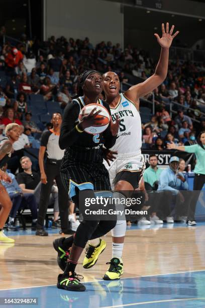 Kahleah Copper of the Chicago Sky drives to the basket during the game against the New York Liberty on September 3, 2023 at the Wintrust Arena in...