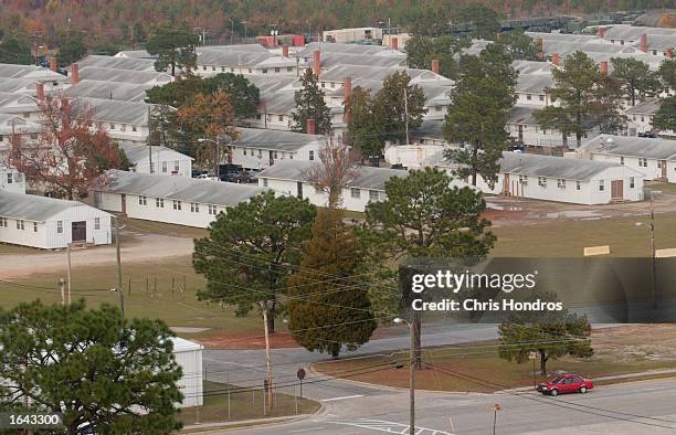 World War II-era white clapboard buildings still stand and are in use November 14, 2002 in an overall view of Ft. Bragg, North Carolina. Ft. Bragg,...