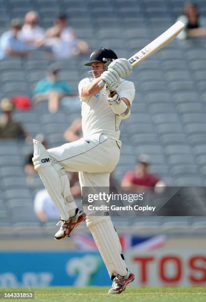 Peter Fulton of New Zealand bats during day two of the Third Test match between New Zealand and England at Eden Park on March 23, 2013 in Auckland,...