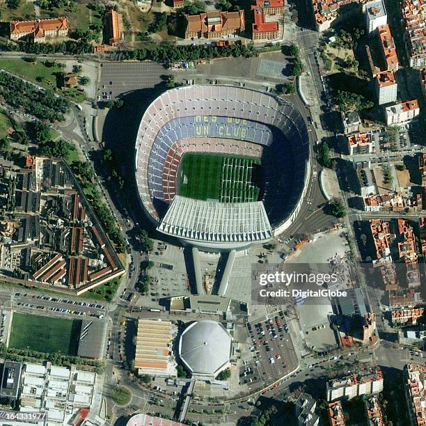 This is a satellite image the football stadium Camp Nou in Barcelona. This is the largest stadium in Europe and has been home to Football Club...