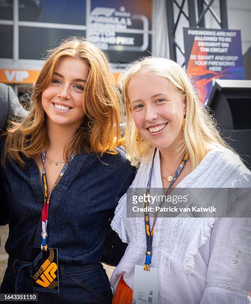Princess Alexia of The Netherlands and Countess Luana of The Netherlands attend the Dutch Grand Prix F1 race on August 27, 2023 in Zandvoort,...