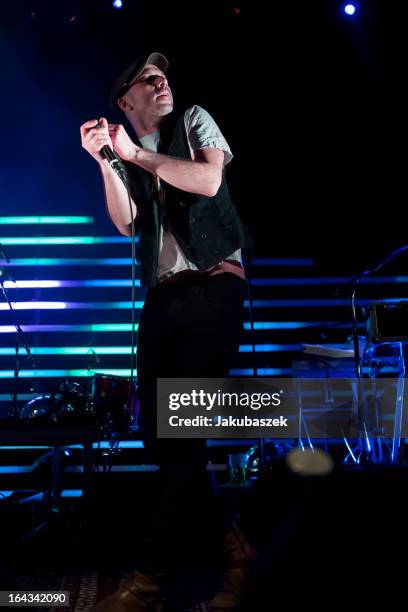 Singer Jan Plewka of the German band Selig performs live during a concert at the Columbia Halle on March 22, 2013 in Berlin, Germany.