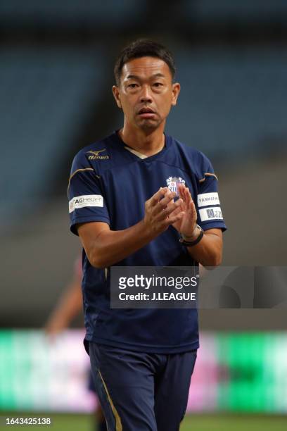 New Head coach Yuji Okuma of Cerezo Osaka looks on during the J.League J1 match between Cerezo Osaka and Kashiwa Reysol at Yanmar Stadium Nagai on...