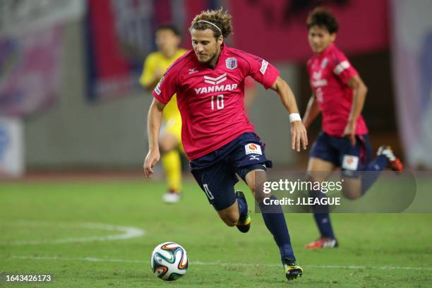 Diego Forlan of Cerezo Osaka in action during the J.League J1 match between Cerezo Osaka and Kashiwa Reysol at Yanmar Stadium Nagai on September 13,...