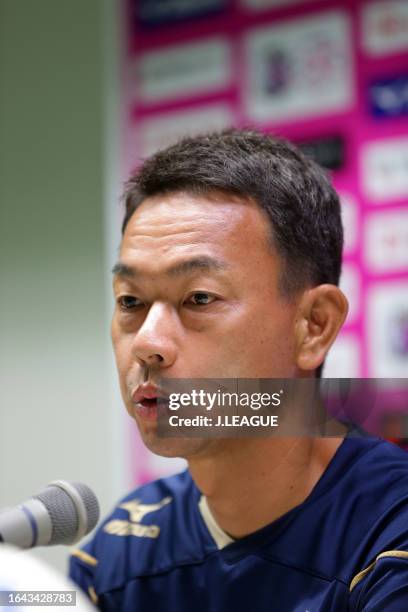 Head coach Yuji Okuma of Cerezo Osaka speaks at the post match press conference after the J.League J1 match between Cerezo Osaka and Kashiwa Reysol...