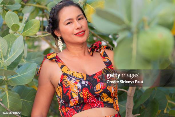 woman enjoying an outdoor park. - traditional colombian clothing stock pictures, royalty-free photos & images