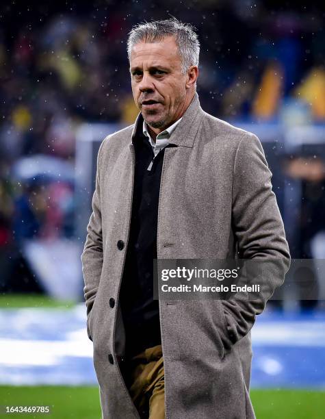 Lucas Pusineri coach of Tigre looks on prior to a match between Boca Juniors and Tigre as part of Group B of Copa de la Liga Profesional 2023 at...