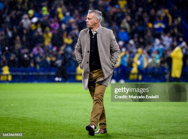 Lucas Pusineri coach of Tigre looks on prior to a match between Boca Juniors and Tigre as part of Group B of Copa de la Liga Profesional 2023 at...