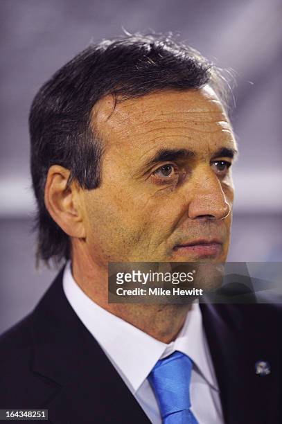 San Marino coach Giampaolo Mazza looks on during the FIFA 2014 World Cup Qualifier Group H match between San Marino and England at Serravalle Stadium...