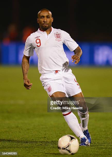 Jermain Defoe of England in action during the FIFA 2014 World Cup Qualifier Group H match between San Marino and England at Serravalle Stadium on...