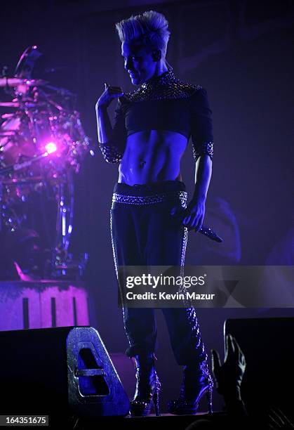 Nk performs during "The Truth About Love" tour at Madison Square Garden on March 22, 2013 in New York City.