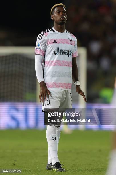 Paul Labile Pogba of Juventus reacts during the Serie A TIM match between Empoli FC and Juventus at Stadio Carlo Castellani on September 3, 2023 in...