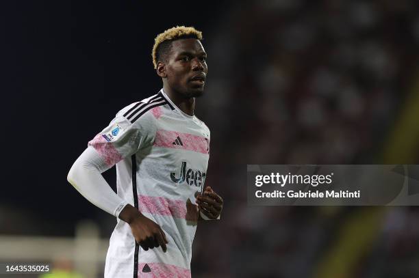 Paul Labile Pogba of Juventus looks on during the Serie A TIM match between Empoli FC and Juventus at Stadio Carlo Castellani on September 3, 2023 in...