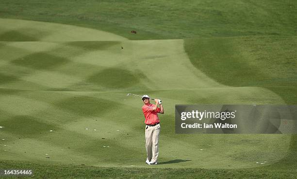 Peter Lawrie of Ireland in action during the second round of the Maybank Malaysian Open at Kuala Lumpur Golf & Country Club on March 23, 2013 in...