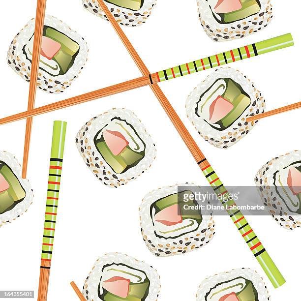 sushi chopsticks repeating pattern - futomaki stock illustrations