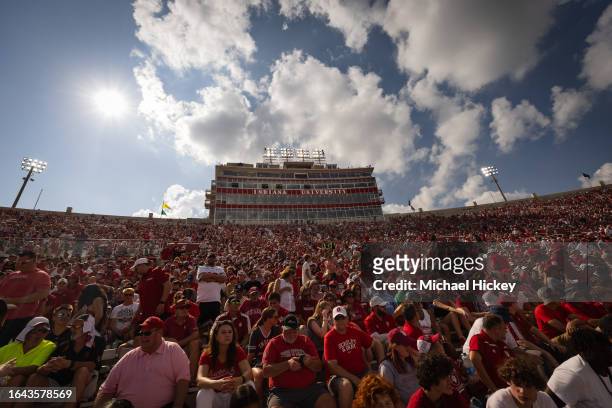 General view of fans during the Indiana Hoosiers and Ohio State Buckeyes game at Memorial Stadium on September 2, 2023 in Bloomington, Indiana.