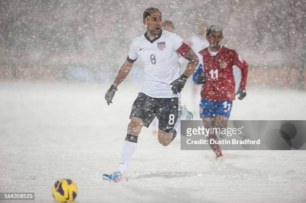 Midfielder Clint Dempsey of the United States dribbles the ball during a FIFA 2014 World Cup Qualifier match between Costa Rica and United States at...