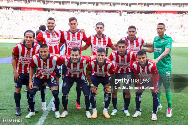 Players of Chivas pose prior to the 7th round match between Chivas and Monterrey as part of the Torneo Apertura 2023 Liga MX at Akron Stadium on...