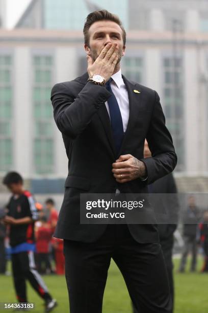 David Beckham attends meeting with the Youth Football Team at Hankou Literary and Sports Center on March 23, 2013 in Wuhan, Hubei Province of China.