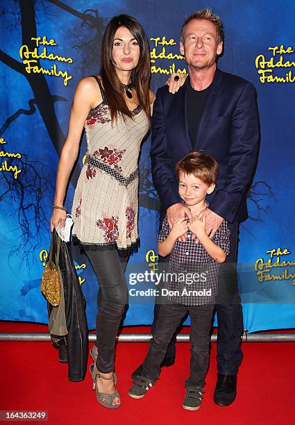 Silvia Colloca, Richard Roxburgh and Raphael Roxburgh arrive for "The Addams Family" Musical Premiere at the Capitol Theatre on March 23, 2013 in...