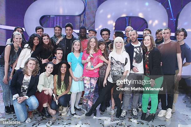 Group photo with all candidates , jury members and music mentors attend the Final of 'Dein Song' of the TV Station KIKA on March 22, 2013 in Huerth,...