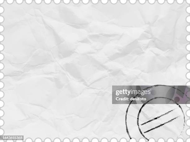 white coloured crumpled crushed very wrinkly waste paper horizontal vector backgrounds with folds, wrinkles and creases all over like a blank empty waste page, a zigzag cutting border at edges and a stamp seal template - zigzag stock illustrations