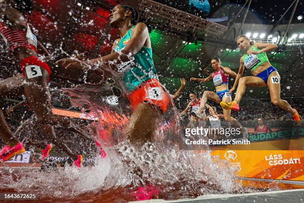 Runners compete in the Women's 3000m Steeplechase Final during day nine of the World Athletics Championships Budapest 2023 at National Athletics...