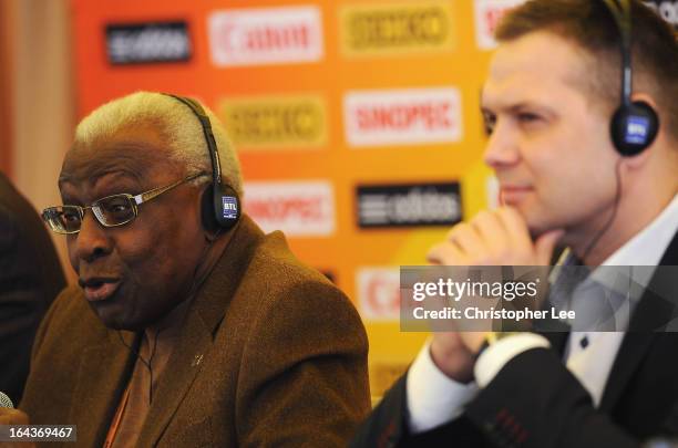 Advisor to the Minister of Sport Sebastian Chmarawith and IAAF President Lamine Diack attend the 40th IAAF World Cross Country Championship 2013...