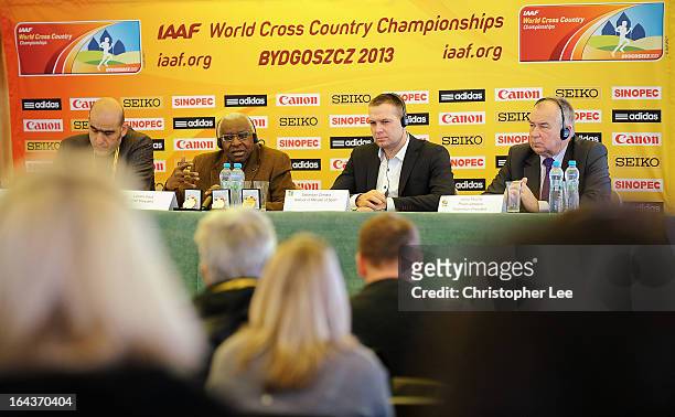 General Secretary Essar Gabriel, IAAF President Lamine Diack, Adisor to the Minister of Sport Sebastian Chmara and the President of the Polish...
